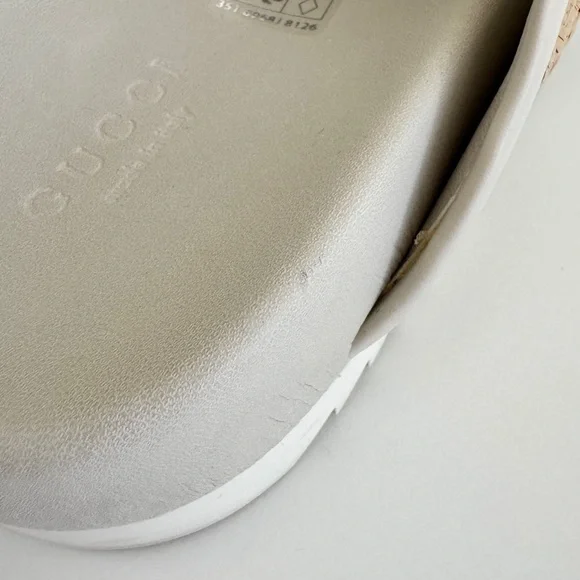 Gucci Rafia Chevron Beige and Pink Logo Women's Sandals Slides - Picture 9 of 9